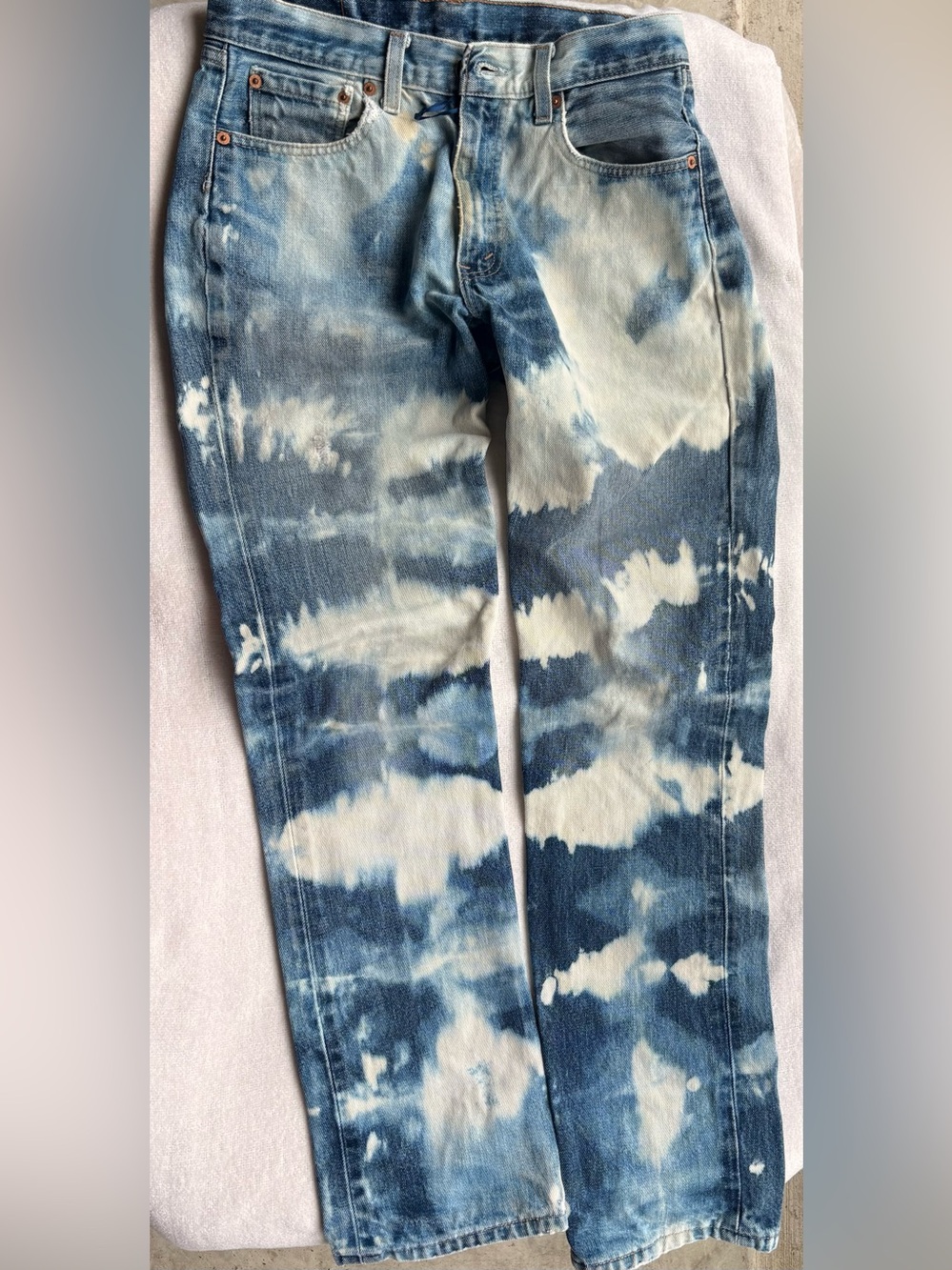 Levi's Men's Blue and White Tie-Dye Slim Straight Jeans